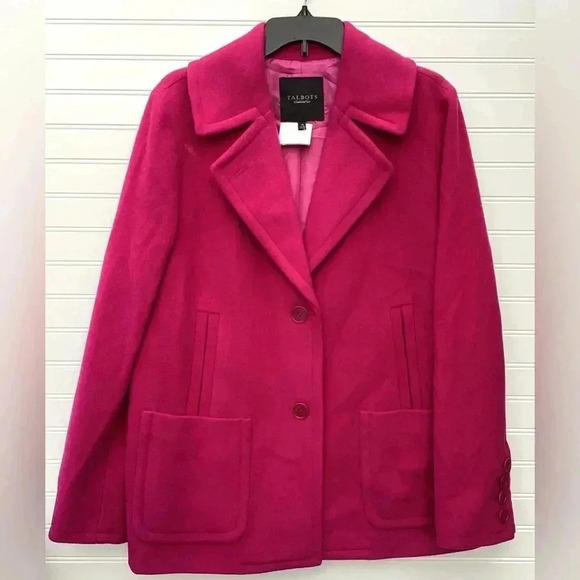 Talbots NWOT Fushia Pink Wool Blend Coat Mid Length Pockets Back Pleat Size 14 - Picture 1 of 14